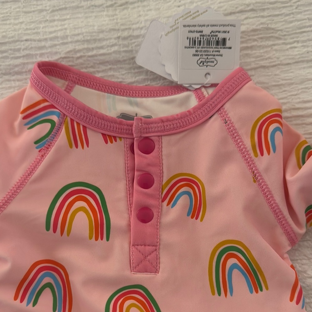Mud Pie Pink Rashguard with Ruffled Rainbow Design - Picture 4 of 4